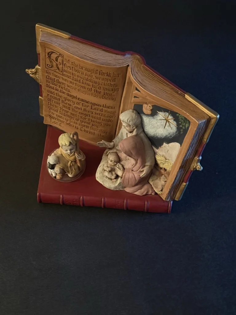 Jackie Barrett 1988 Nativity Bible Music Box Hand Painted Ceramic Christmas