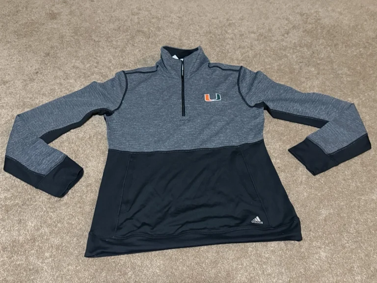 Adidas Miami Hurricanes Womens 1/4 Zip Pullover Jacket M Gray Black Pockets