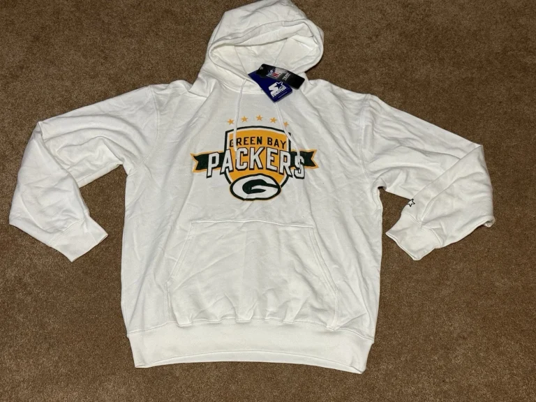 NWT Starter Green Bay Packers Pullover Hoodie Sweatshirt L White NFL