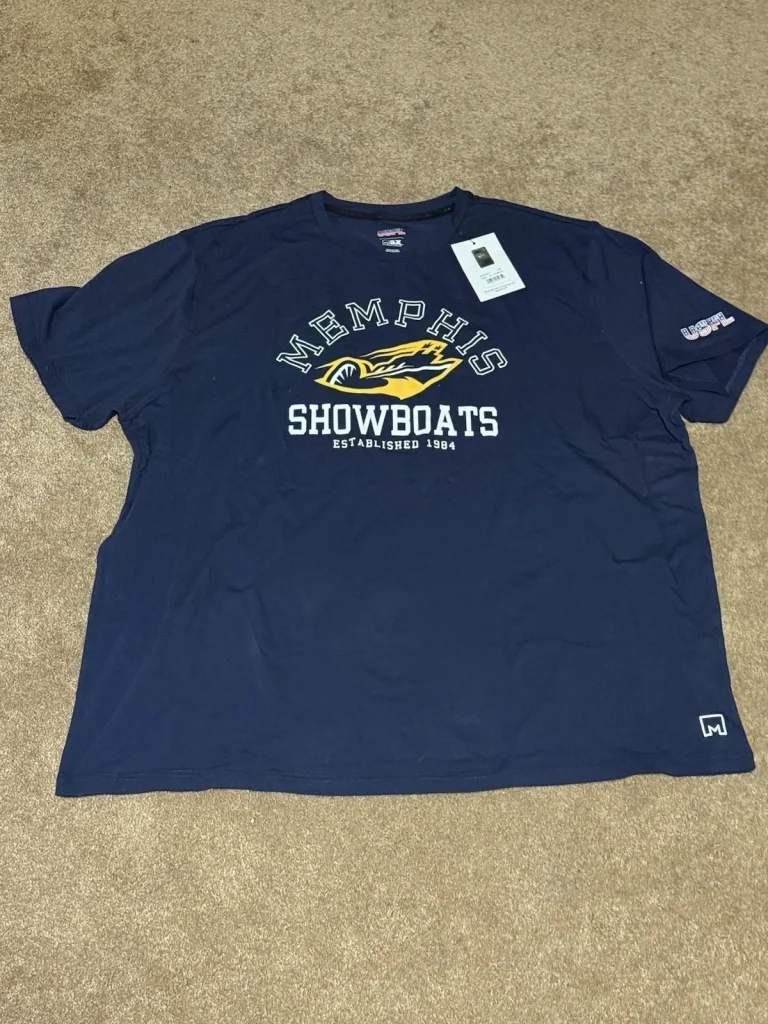 Memphis Showboats USFL Football MSX Michael Strahan Navy T-Shirt Mens 4XL NWT