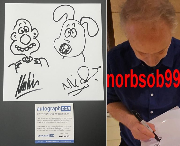 NICK PARK & MERLIN CROSSINGHAM SIGNED WALLACE & GROMIT SKETCH wEXACT PROOF & COA