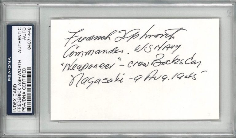 FREDERICK ASHWORTH SIGNED INDEX CARD PSA DNA 84071448 (D) WWII PROJECT ALBERTA