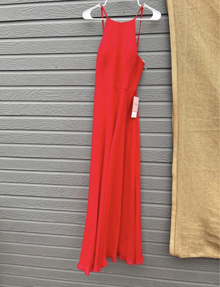 JJ's House Eala Red Chiffon A-Line Maxi Dress Size 6 Slit Prom Bridesmaid NWT