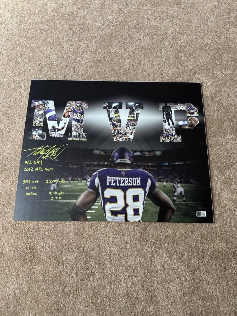 Adrian Peterson Signed Inscribed 16x20 Metal Print 2012 MVP Vikings Beckett