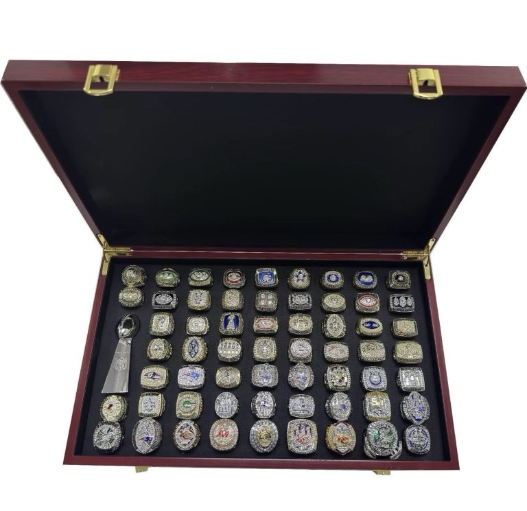 60 Super Bowl I-LX Replica Rings 1966-2025 Wood Display Case + Lombardi Trophy