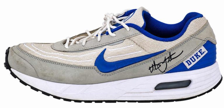 Christian Laettner Signed Duke Nike Air Max Blue & Grey Shoe (Left Foot)(SS COA)