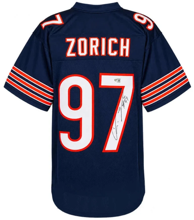 Chris Zorich (BEARS) Signed Navy Custom Football Jersey - (BECKETT COA)