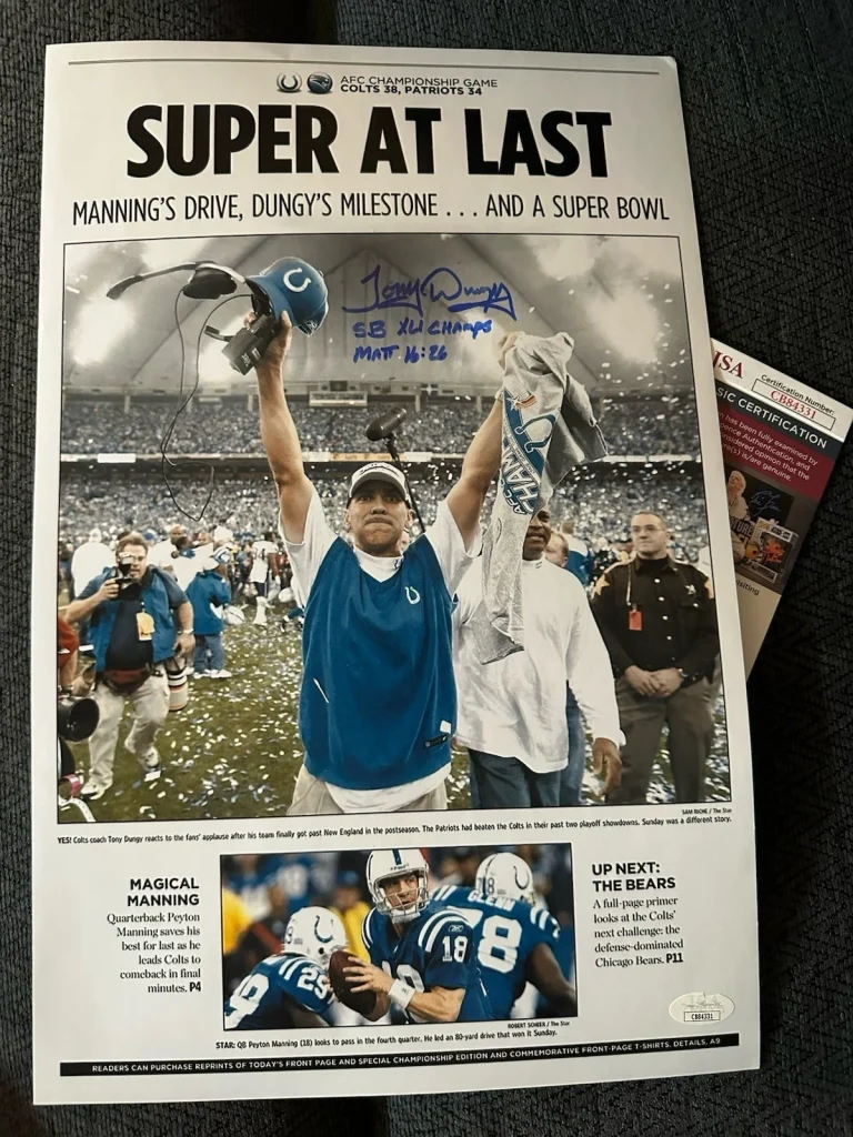 Tony Dungy Signed Newspaper Reprint 11 X 17  Poster JSA Authenticated COA