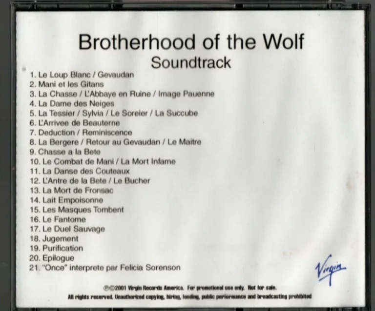 Brotherhood of the Wolf Soundtrack Promo CD Joseph LoDuca Virgin Very Rare