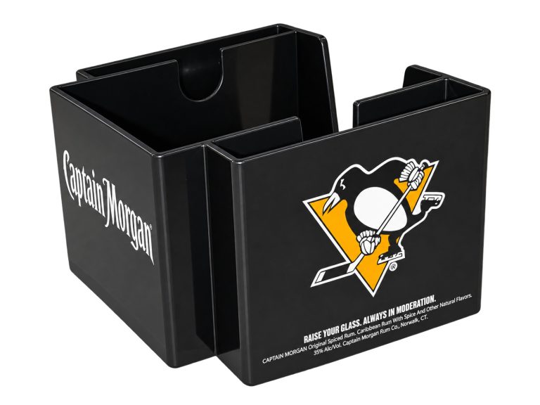 Vintage Captain Morgan Pittsburgh Penguins Bar Caddy Organizer NHL Advertising