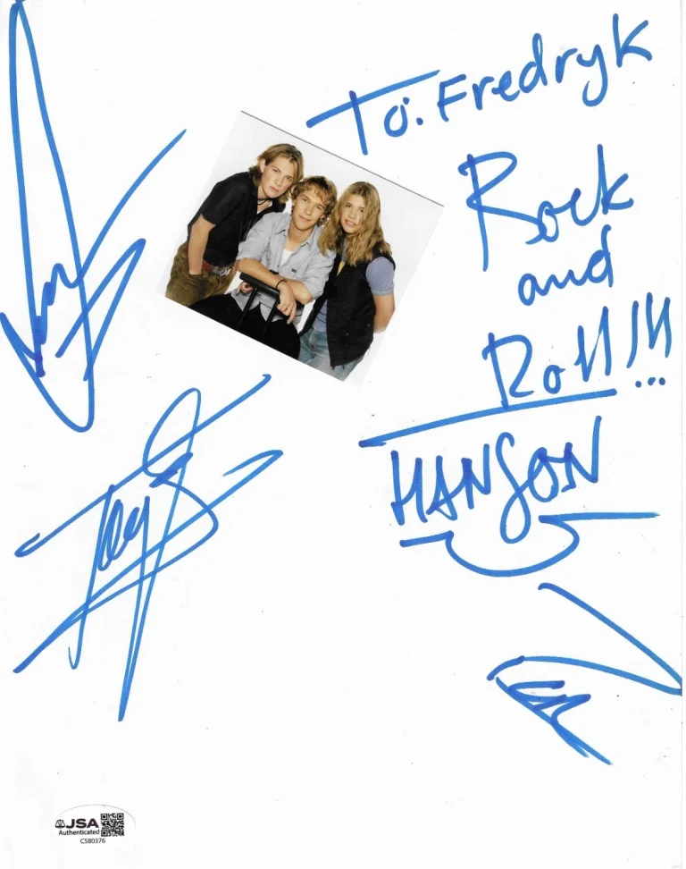 HANSON full band REAL hand SIGNED Paper JSA COA Autographed all 3