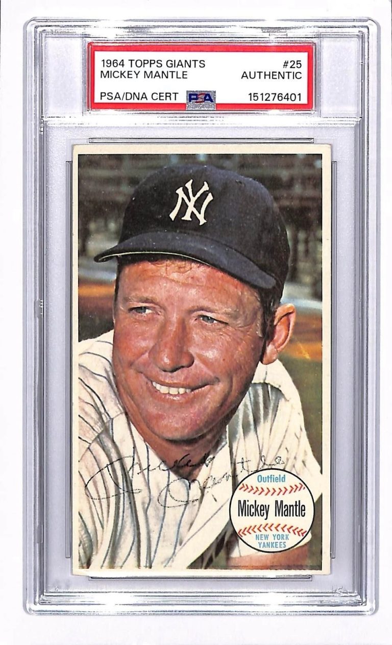 Mickey Mantle Signed Auto 1964 Topps Giants 25 Baseball Card Vintage PSA DNA