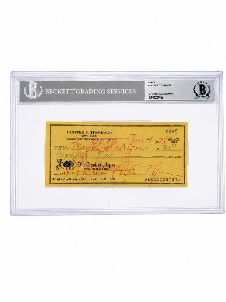 Hunter S Thompson Signed Auto Handwritten 1978 Bank of Aspen Check Beckett BAS