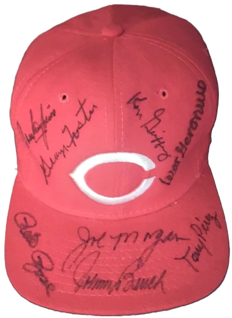 Cincinnati Reds Great 8 Signed Auto Baseball Hat Rose Bench Griffey PSA DNA