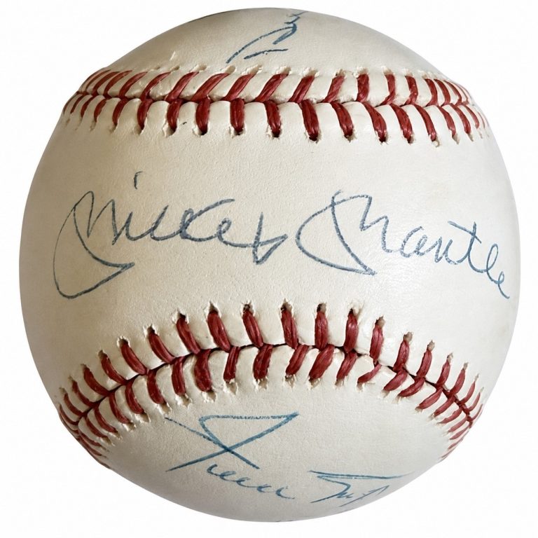Mickey Mantle Duke Snider Willie Mays Signed Auto OAL Baseball Beckett BAS