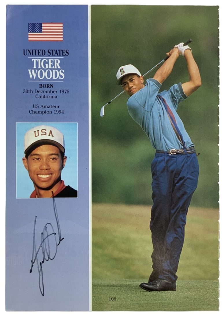 Tiger Woods Signed Auto 1995 Open Championship 7x11 Program Photo Grad LOA