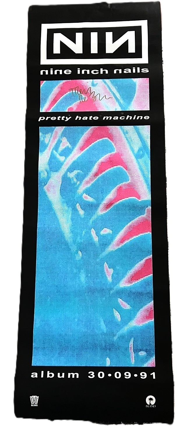 Trent Reznor Signed Auto Nine Inch Nails Pretty Hate Machine 12x37 Poster Grad