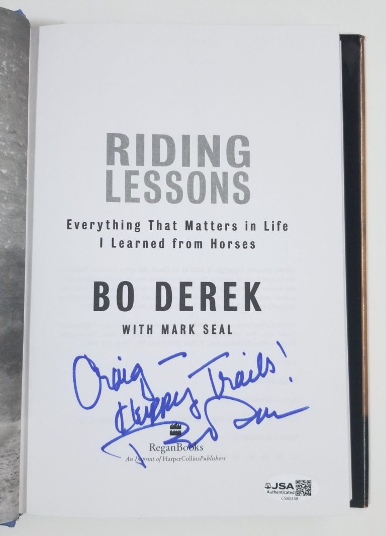 Bo Derek REAL hand SIGNED Riding Lessons 1st Edition HC Book JSA COA Autographed