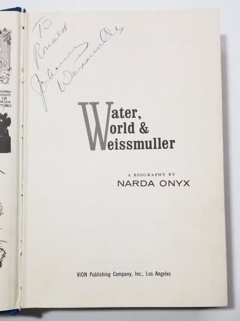 Johnny Weissmuller SIGNED 1964 Water World & Weissmuller HC Book JSA COA Tarzan