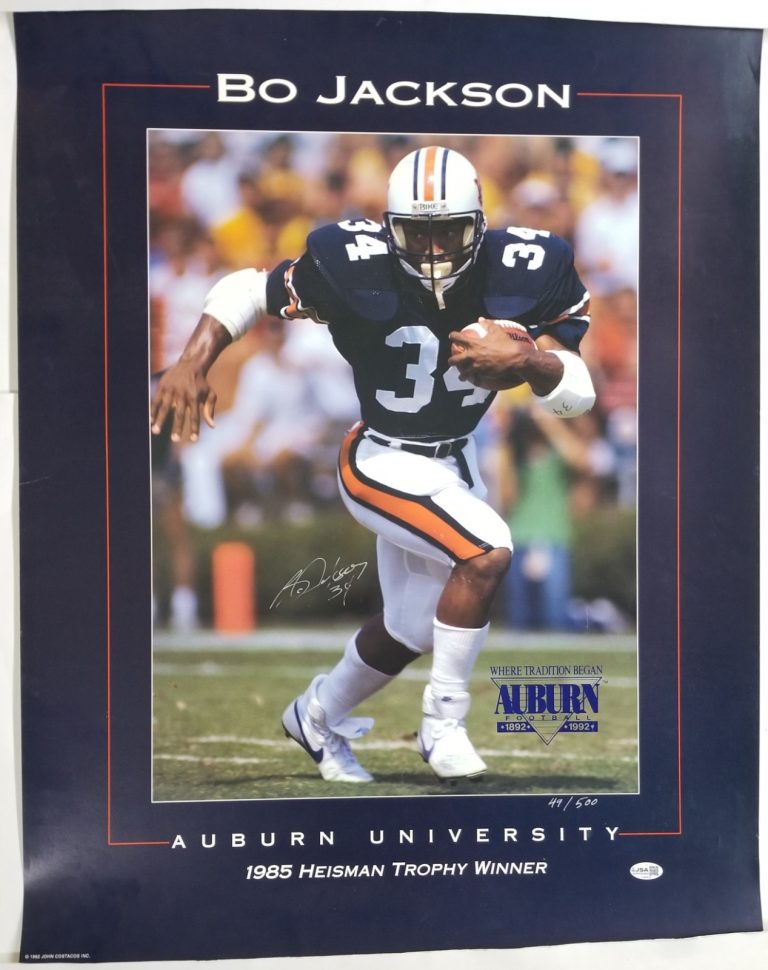 Bo Jackson SIGNED 1992 Auburn Tigers 100th Anniv Poster 49/500 JSA COA NCAA NFL