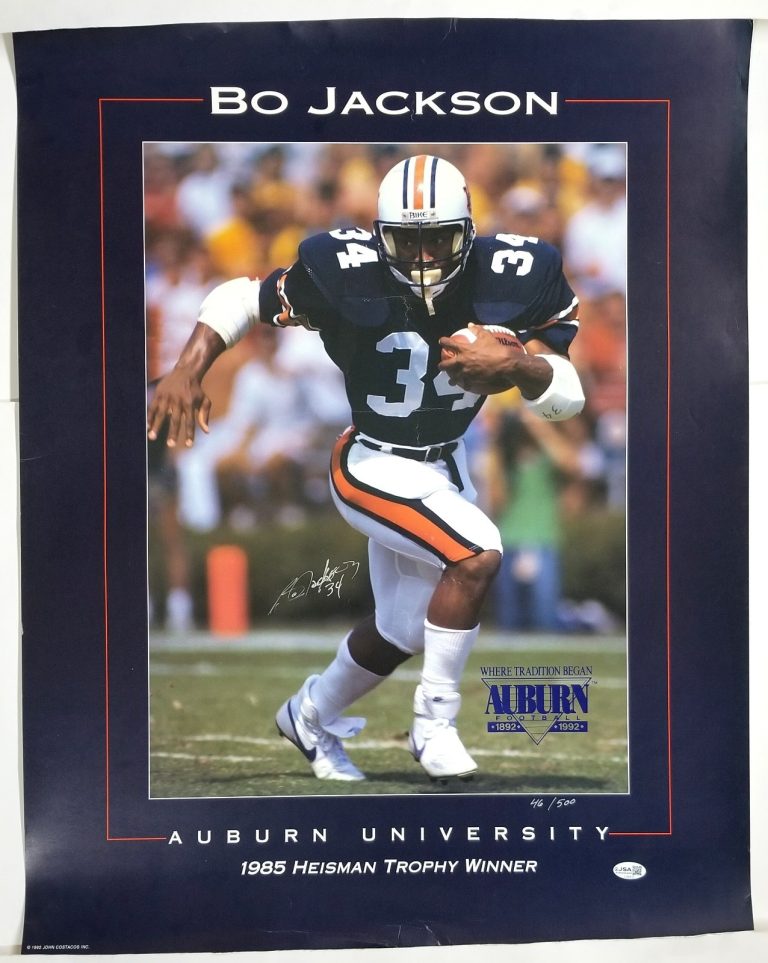 Bo Jackson SIGNED 1992 Auburn Tigers 100th Anniv Poster 46/500 JSA COA NCAA NFL