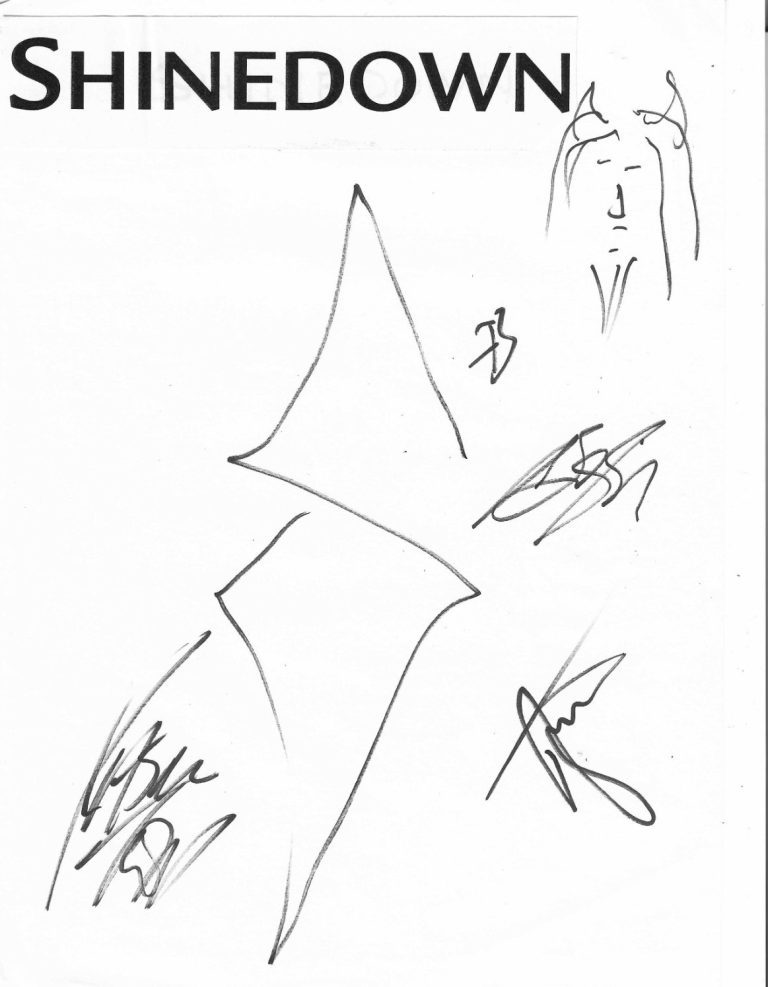 SHINEDOWN full band REAL hand SIGNED Paper w/ Sketches COA Autographed Brent +3