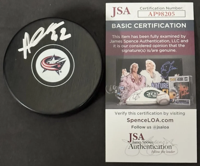 Alexandre Texier Signed Autographed Columbus Blue Jackets Logo Hockey Puck JSA