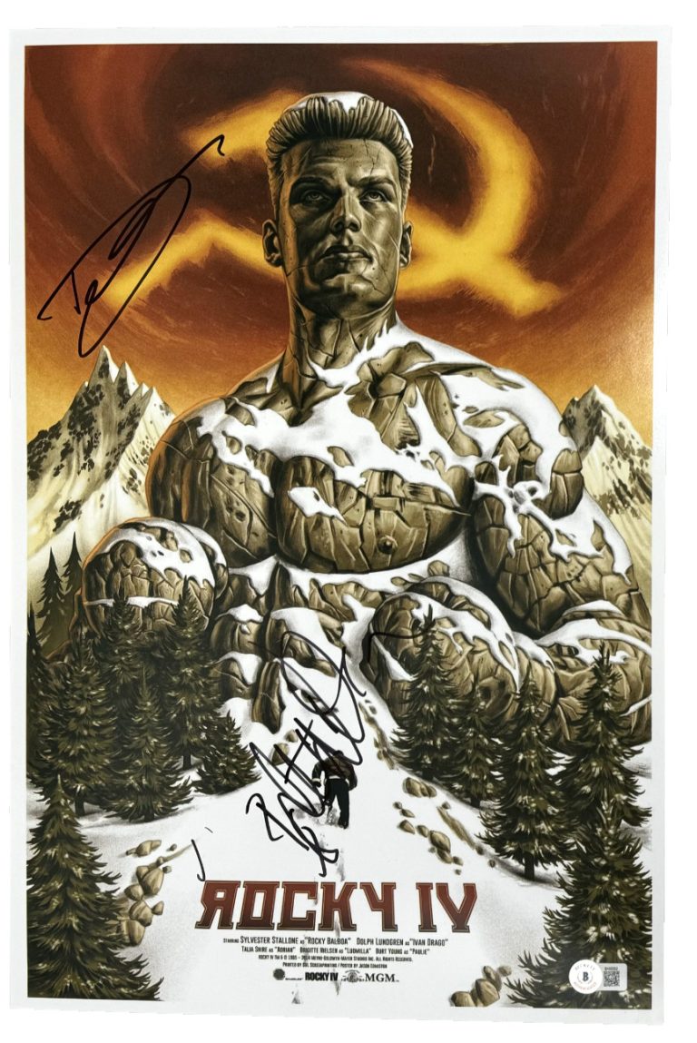 Dolph Lundgren Brigitte Nielsen Signed Rocky IV Movie Poster 12x18 Autograph BAS