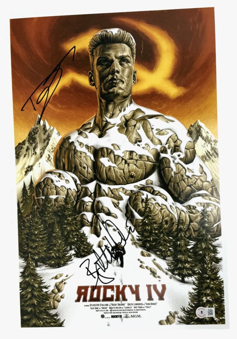 Dolph Lundgren Brigitte Nielsen Signed Rocky IV Movie Poster 12x18 Autograph BAS