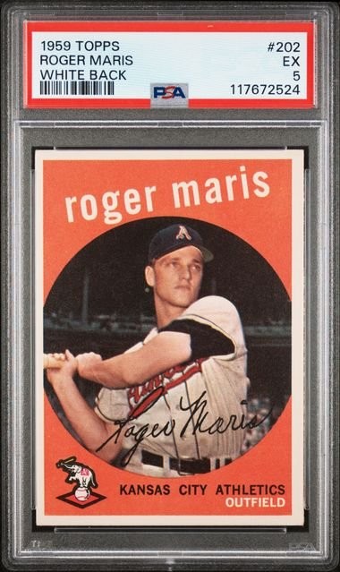 Graded 1959 Topps Roger Maris #202 White Back 2nd Year Baseball Card PSA 5