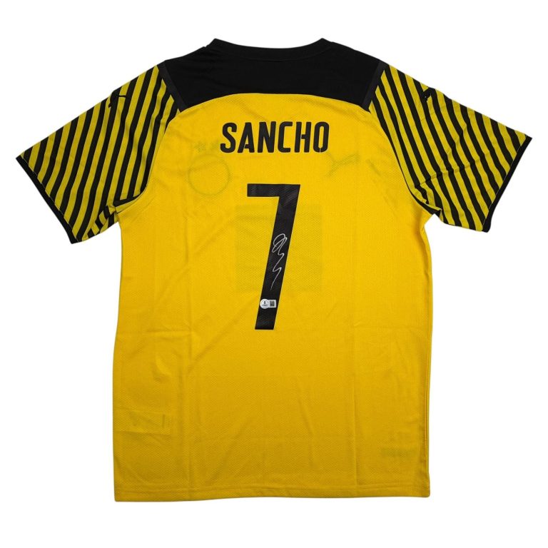 Autographed/Signed Jadon Sancho Borussia Dortmund Yellow Soccer Jersey BAS COA