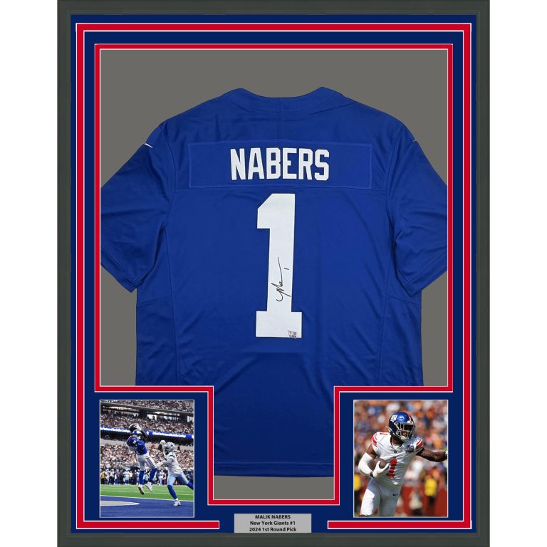 Framed Signed Malik Nabers New York Giants Authentic Jersey Fanatics COA