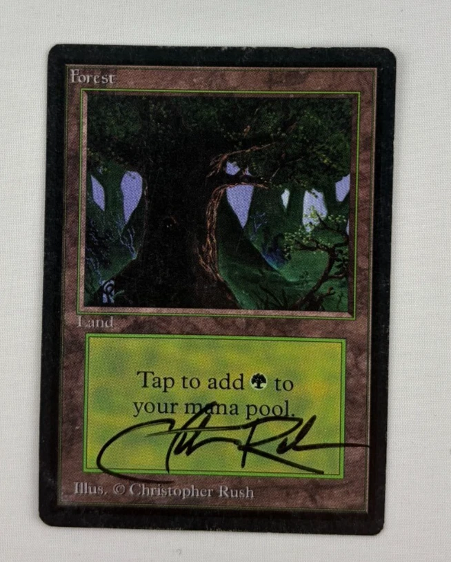 Magic The Gathering MTG FOREST Beta Version C Card Signed Auto Christopher Rush