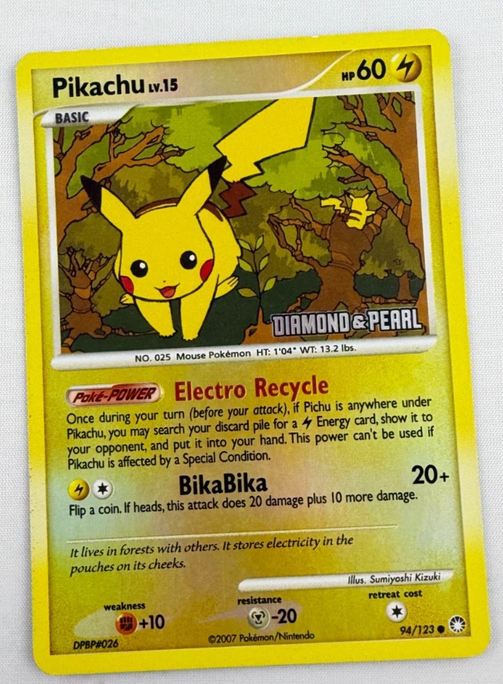 Pikachu 94/123 Diamond & Pearl Burger King Promo Reverse Holo Pokemon 2007 HP