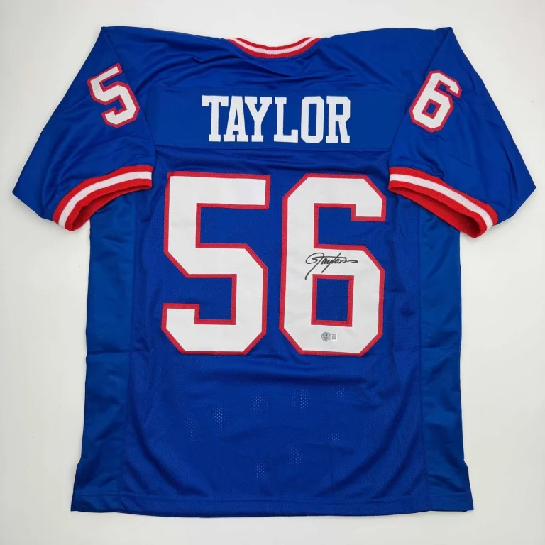 Autographed/Signed LAWRENCE TAYLOR New York Blue Jersey JSA COA Auto