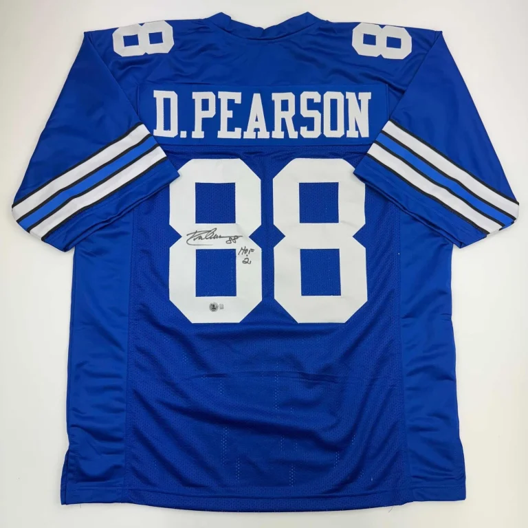 Autographed/Signed DREW PEARSON Dallas Blue Football Jersey JSA COA Auto