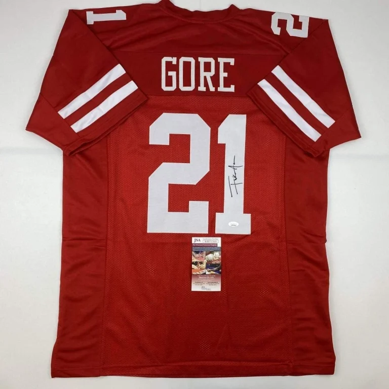 Autographed/Signed FRANK GORE San Francisco Red Jersey JSA COA Auto