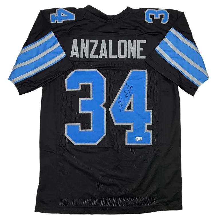 Autographed/Signed Alex Anzalone Detroit Black Jersey Beckett BAS COA