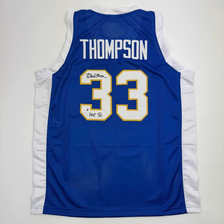 Autographed/Signed David Thompson HOF 96 Denver Blue Jersey BAS COA