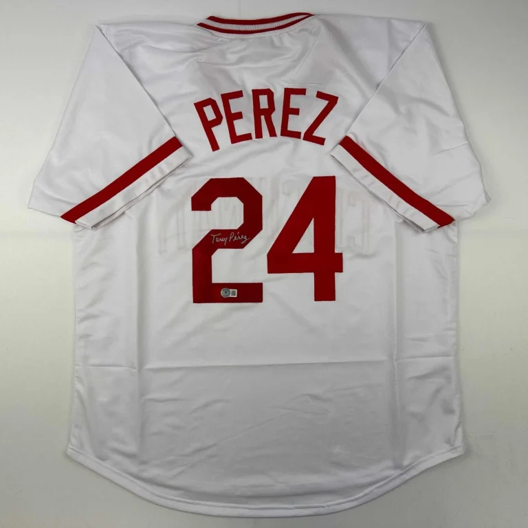 Autographed/Signed Tony Perez Cincinnati White Jersey Beckett BAS COA