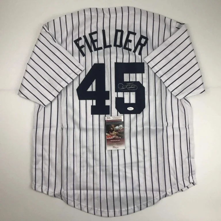 Autographed/Signed CECIL FIELDER New York Pinstripe Jersey JSA COA Auto