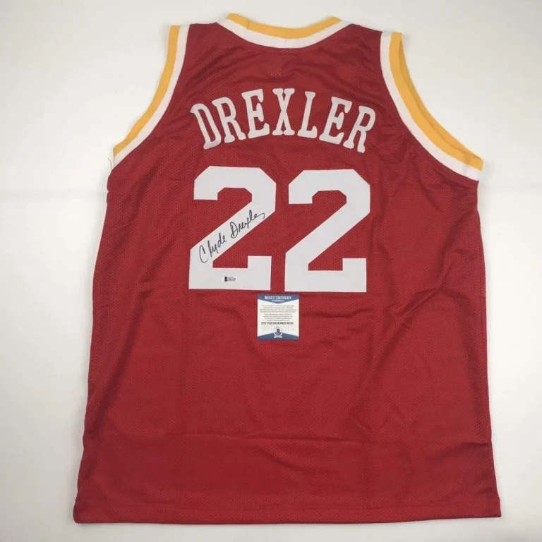 Autographed/Signed Clyde Drexler Houston Red Jersey Beckett BAS COA