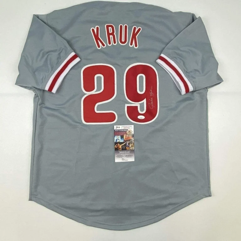 Autographed/Signed JOHN KRUK Philadelphia Grey Baseball Jersey JSA COA Auto