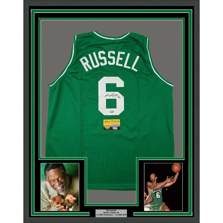 Framed Signed Bill Russell 35x39 Jersey Hollywood Collectibles COA