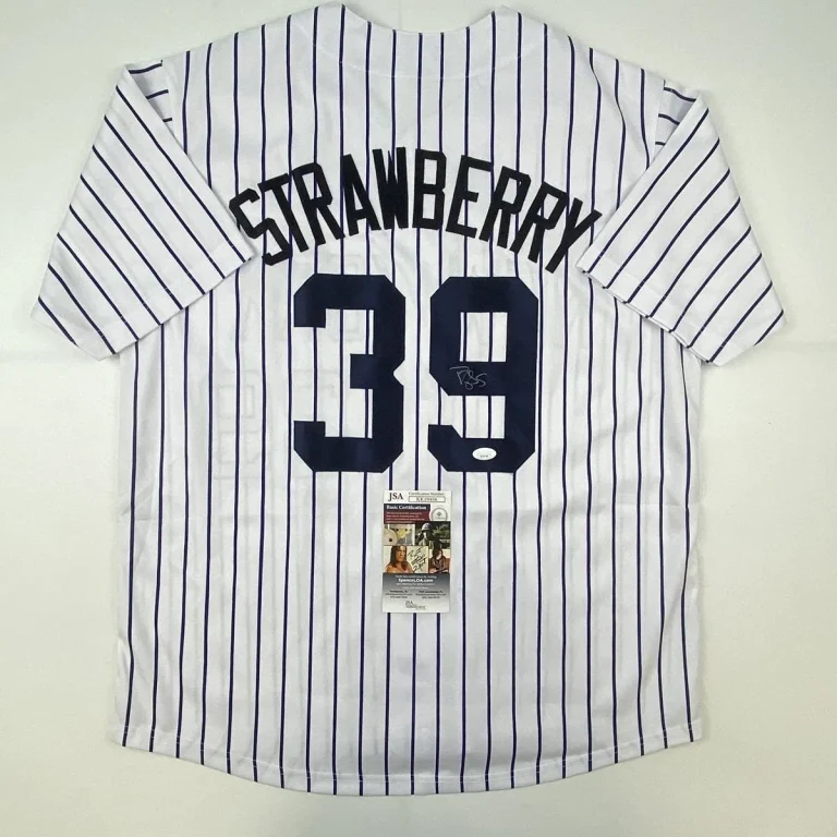 Autographed/Signed Darryl Strawberry New York Pinstripe Jersey JSA COA