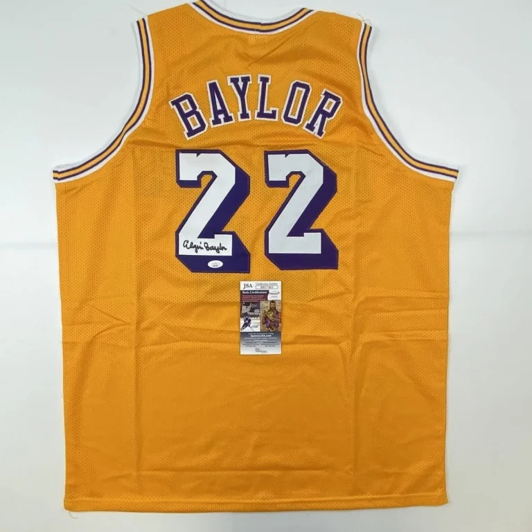 Autographed/Signed ELGIN BAYLOR Los Angeles Yellow Jersey JSA COA