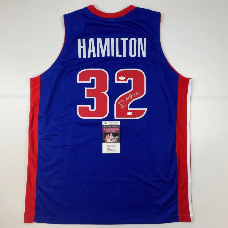 Autographed/Signed Richard Rip Hamilton Detroit Blue Jersey JSA COA