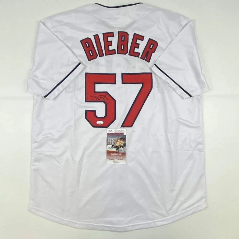 Autographed/Signed SHANE BIEBER Cleveland White Jersey JSA COA Auto