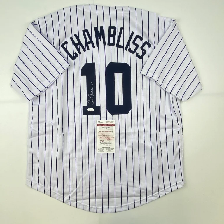 Autographed/Signed Chris Chambliss New York Pinstripe Jersey JSA COA