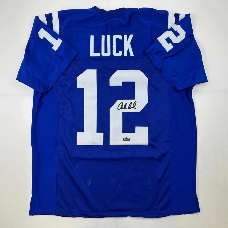 Facsimile Autographed Andrew Luck Indianapolis Blue Jersey Size Men's XL